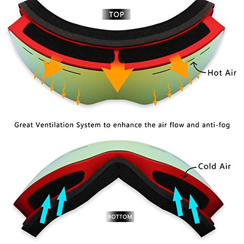 X-TIGER Gafas de Esquí, Gafas Esquí Snowboard para Mujer Hombre, Máscara Esquí OTG con Gran Campo de Visión, Doble Lente Anti-Niebla, 100% UV400 Protección, Lente Intercambiable (0202)