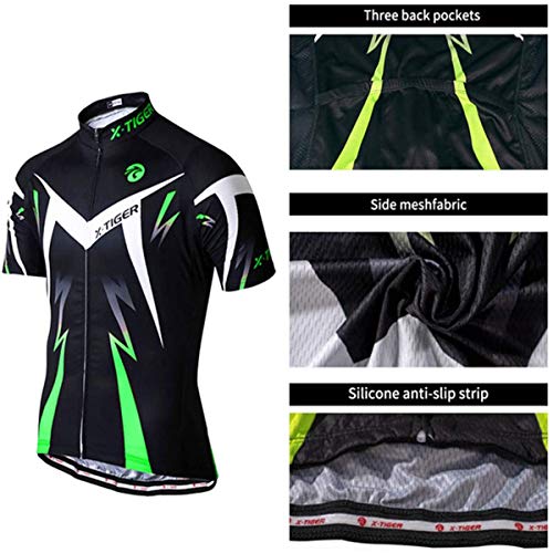 X-TIGER Hombres de Bicicleta Manga corta Shorts Top Maillots con 5D Acolchado Gel MTB Ciclismo Pantalones Cortos (verde,XL)