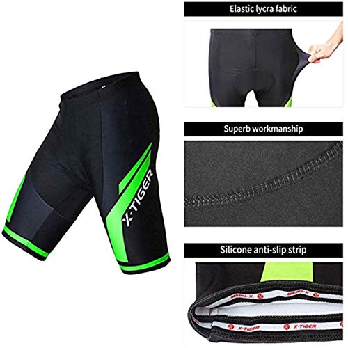 X-TIGER Hombres de Bicicleta Manga corta Shorts Top Maillots con 5D Acolchado Gel MTB Ciclismo Pantalones Cortos (verde,XL)