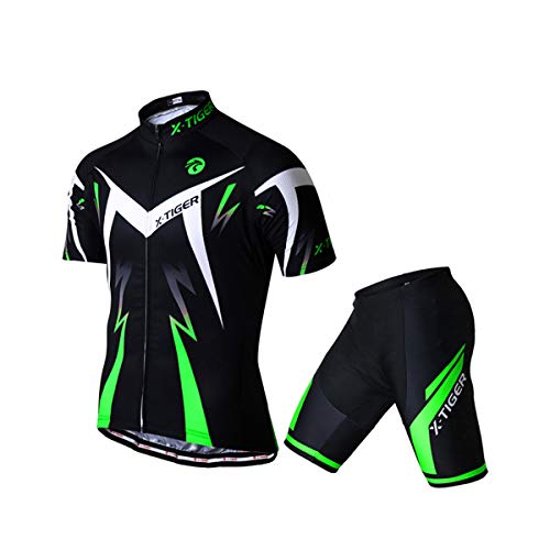 X-TIGER Hombres de Bicicleta Manga corta Shorts Top Maillots con 5D Acolchado Gel MTB Ciclismo Pantalones Cortos (verde,XL)