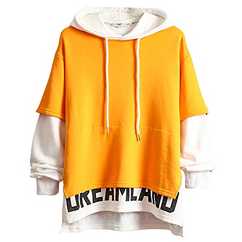 XIAOYAO Hombre Sudadera con Capucha Deportiva Manga Larga Hoodie Camisa de Entrenamiento Casual (Blanco + Amarillo, XXXL （Altura: 180-185 cm Peso: 75-85 kg）)