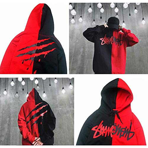 XIAOYAO Hombre Sudadera con Capucha Deportiva Manga Larga Hoodie Casual Camisa de Entrenamiento (L, Rojo Negro 2)