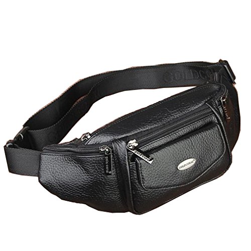 Xieben Bolso De Cintura De Cuero para Hombres Mujeres Slim Fanny Paquete De Hombro Viajes Al Aire Libre Deportes Ciclismo Senderismo Montar Camping Caza Casual Bum Pouch Negro