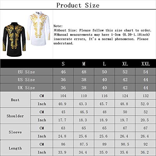 Xinvivion Camisetas con Estampado de Bronceado Musulmán para Hombre Dashiki Africana de Moda Botón de Manga Larga Robe