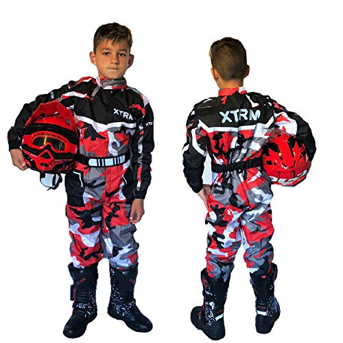 XTRM Kart Suit Camo Rojo Niños Motocicleta Off Road Pit Mini Dirt MTB Montar Bici Ropa (YXL (8-9yrs))