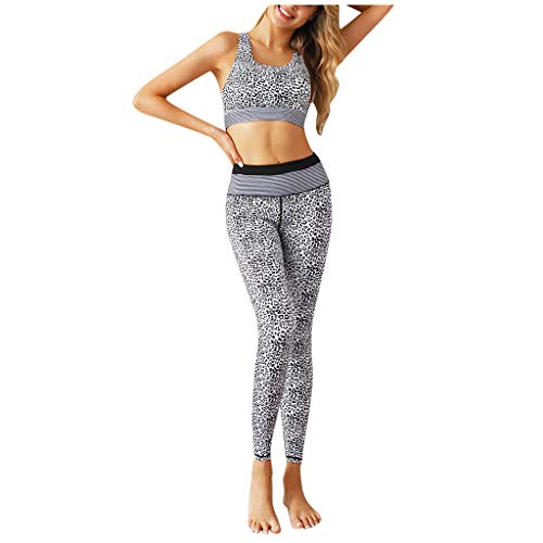 YANFANG Conjunto Ropa Deportiva Mujer,Leopard Patchwork Crop Top PantalóN De Cintura Alta Deporte Yoga Trajes Dos Piezas,Fitness Chandal Piezas Estampada Conjunto Set Sportwear Gym Running Pilates