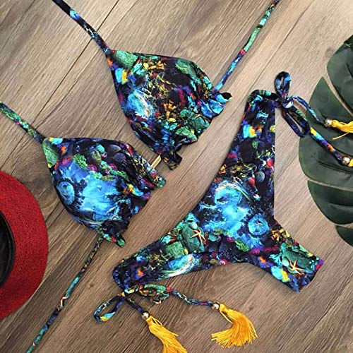 YANFANG Ropa de baño de Mujeres con Estampado de Leopardo Bandeau Bandage Bikini Set Push-Up Traje de baño brasileño Ropa de Playa Traje de baño