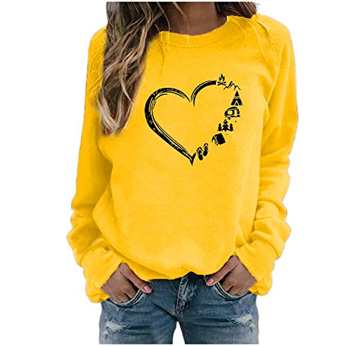 YANFANG Tops de Blusa Camisas para Mujer de Manga Larga con Labios deslumbrantes de Moda Casual Blusa Tops Pullover a la Moda Sweatshirt Invierno Negro Gris Rosa Amarillo