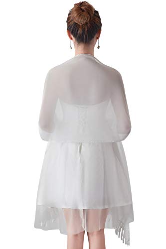 YAOMEI Mujer Bufanda Chales Estolas, Gasa BordadoMantón Estolas Fulares Bufanda Pañuelo bodas nupcial bridemaids Ropa de noche partido (Un tamaño: 86.6 * 19.7 pulgadas (220cm * 50cm), Blanco)