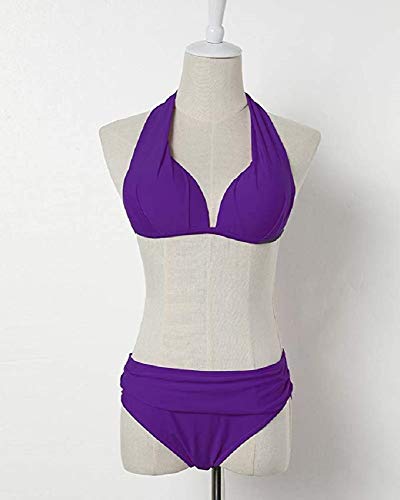 Ybenlover Bikini push-up para mujer con sujeción al cuello, bandeau sexy morado S