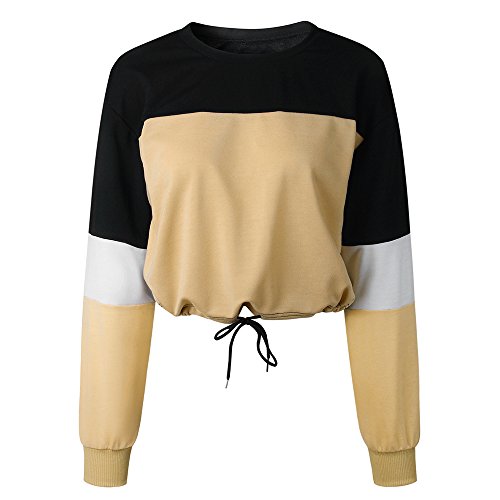 YEBIRAL Sudaderas Mujer,Otoño Invierno Original Tumblr Patchwork Crop Tops Camisas Dobladillo con Cordones Sudaderas Cortas Sudaderas Adolescentes Chicas