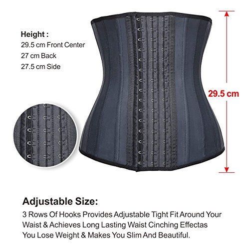 YIANNA Mujer Fajas Reductoras Adelgazante Cómodo Corsé Cintura Entrenador Waist Shaper Corset Reductor Negro con 25 Huesos de Acero Negro, 1210 Size XS