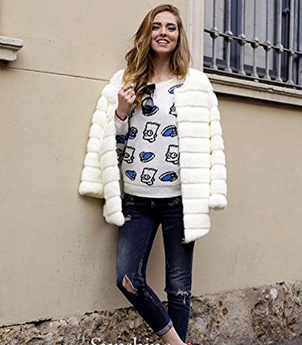 YiLianDa Chaqueta Corta de Piel Faux Abrigo con Manga Larga para Mujer de Invierno Blanco S