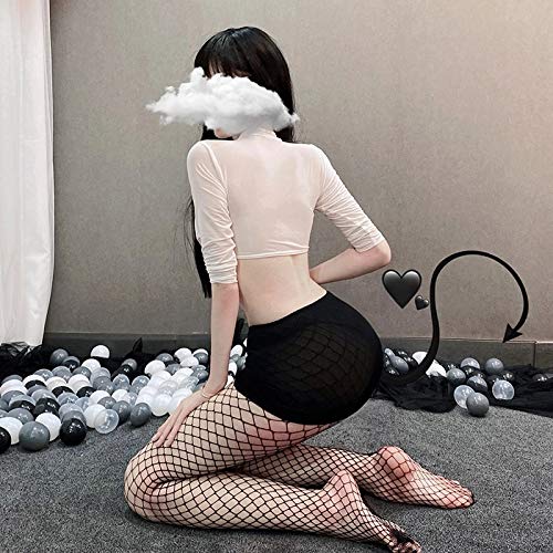 YINSHENG Disfraz de Cosplay Sexy para Mujer, Ropa con sensación de Internet Caliente, Medias de Rejilla para Mujer eróticas, Tirantes, Medias elásticas, Bolso Negro, Uniforme de Oficina, tentaci