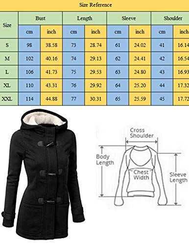 YIPIN Abrigos Mujer Sudadera con Capucha Chaqueta Larga Otoño Invierno Horn Botones Clásico Pullover Hoodie Outwear Oficina,Rojo Vino,M