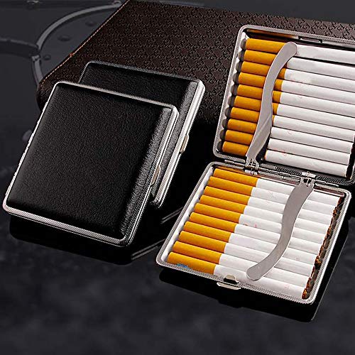 Yisika Estuche de Cuero para Cigarrillos,Caja de Cigarrillos,Estuche de Almacenamiento de Cigarrillos 2 Piezas Marco de Metal Exquisito y Portátil con Capacidad para 20 Cigarrillos (Negro, Marrón)