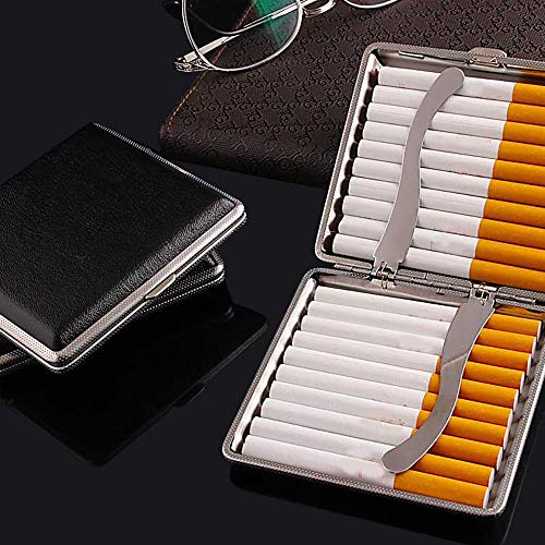 Yisika Estuche de Cuero para Cigarrillos,Caja de Cigarrillos,Estuche de Almacenamiento de Cigarrillos 2 Piezas Marco de Metal Exquisito y Portátil con Capacidad para 20 Cigarrillos (Negro, Marrón)