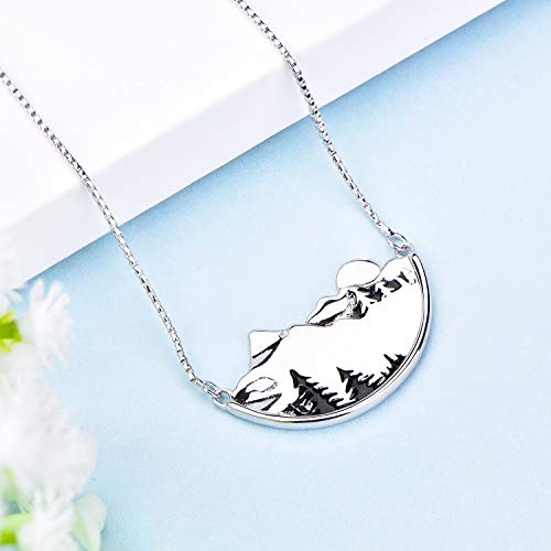 YL Collar de mujer Collares 925 Plata de ley Árbol de montaña sol colgante para mujeres damas niñas