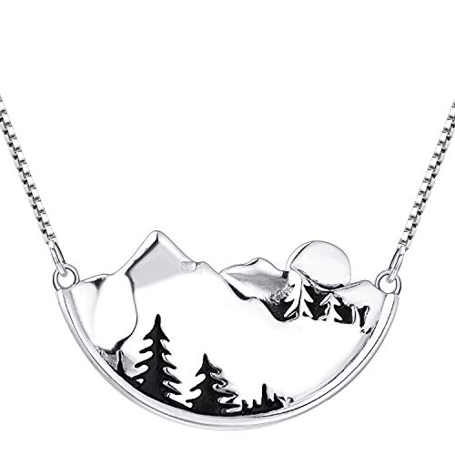 YL Collar de mujer Collares 925 Plata de ley Árbol de montaña sol colgante para mujeres damas niñas