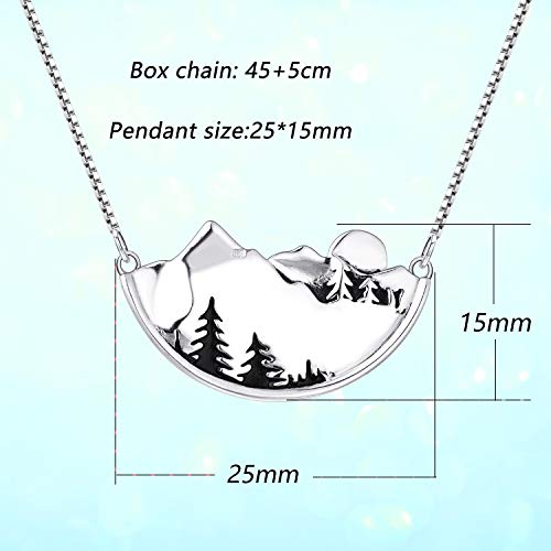 YL Collar de mujer Collares 925 Plata de ley Árbol de montaña sol colgante para mujeres damas niñas