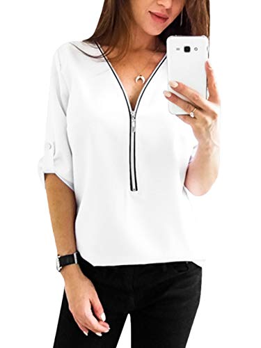 YOINS Blusa de manga ajustable con cuello en V para mujer