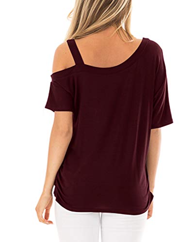 YOINS - Blusa de manga corta para mujer con un hombro descubierto - Camiseta de verano de estilo informal y de color liso