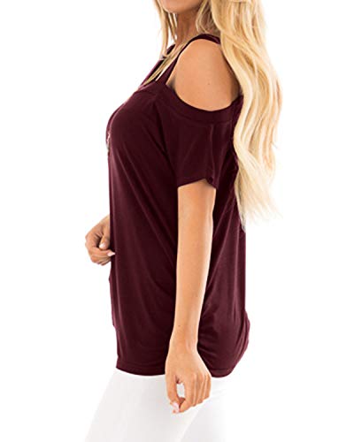 YOINS - Blusa de manga corta para mujer con un hombro descubierto - Camiseta de verano de estilo informal y de color liso