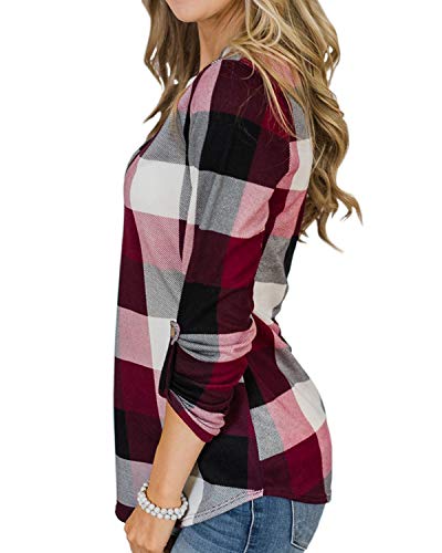 YOINS Blusa Mujer Manga Larga Camiseta Cuello V Camisa Elegante Túnica Casual SueltoTops Otoño Invierno Rosa L