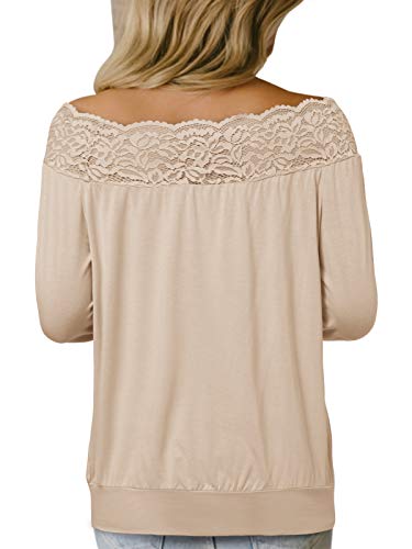 YOINS Camisa para Mujer Invierno Manga Larga Camisas de Encaje con Hombros Descubiertos Blusa Informal B-Beige S