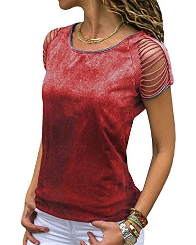 YOINS Camiseta de Manga Larga para Mujer Camisa Cuello V Blusa Sexy Moda Top Otoño Invierno Rojo-03 XXL