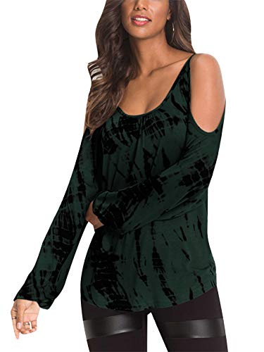 YOINS Camiseta Mujer Elegante de Manga Larga Camisa de Hombro Frío Blusa Casual Fiesta Tops Verde-Nuevo L