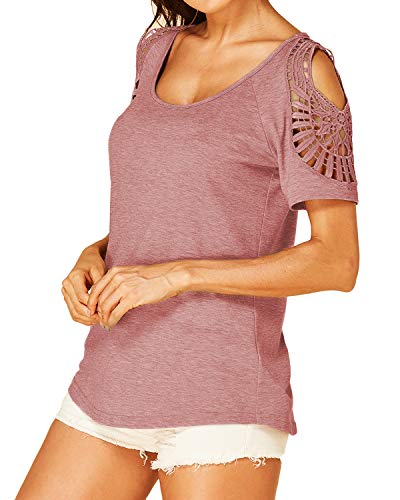 YOINS Camisetas de mujer de verano de manga corta elegante para mujer camiseta de algodón básica camisa casual top Rosa XL