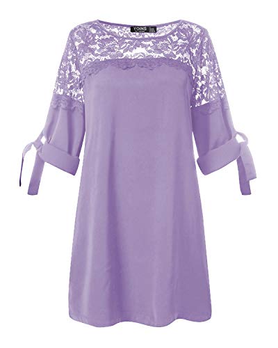 YOINS Vestido Casual para Mujer Verano Vestidos Largos Manga Corta con Cuello Redondo Elegante Tops de Fiesta Morado-Encaje XL