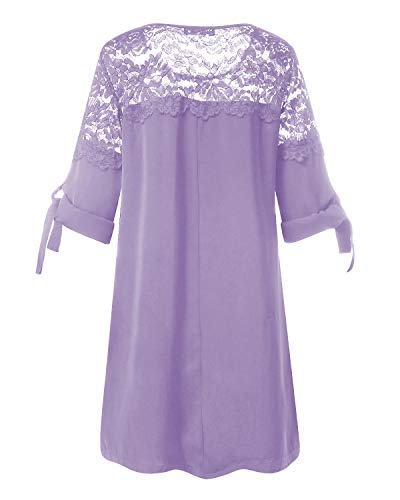 YOINS Vestido Casual para Mujer Verano Vestidos Largos Manga Corta con Cuello Redondo Elegante Tops de Fiesta Morado-Encaje XL