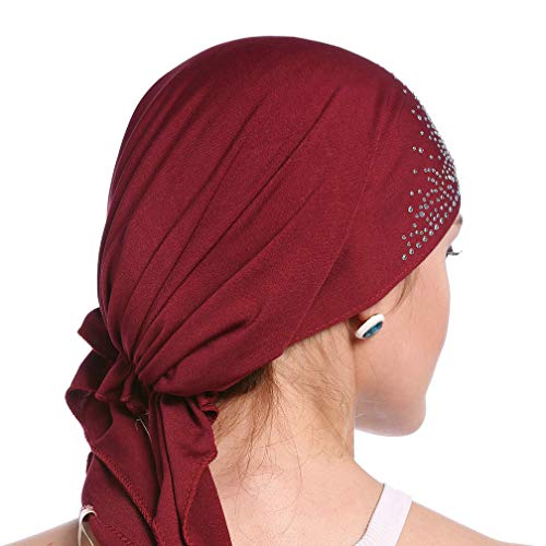 YONKINY Pañuelo la Cabeza Mujer Elástico Elegent Turbante Musulmán Para Quimio Pérdida de Pelo Bandana Cancer Headwear Hairband Sombrero Quimioterapia (Vino Tinto)