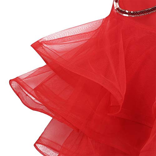 YOOJIA Mujer Vestido Danza Latina Vestido Baile de Salsa Lentejuelas Brillante Falda Asimétrica Chica Traje Lujoso Bailarina Rendimiento Adulto Rojo Medium