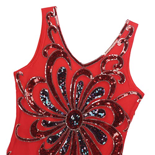 YOOJIA Mujer Vestido Danza Latina Vestido Baile de Salsa Lentejuelas Brillante Falda Asimétrica Chica Traje Lujoso Bailarina Rendimiento Adulto Rojo Medium