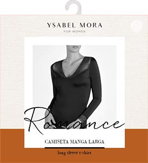 YSABEL MORA - 19149 Camiseta Mujer Encaje Manga Larga Color: Negro Talla: XL