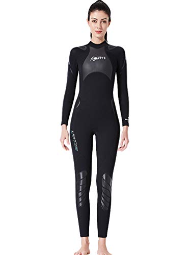 YuanDian Hombre Mujer Invierno 3mm Trajes De Neopreno Buceo Elastic Termica Manga Larga Una Pieza Submarinismo Traje De Buzo Surf Natacion Triathlon Snorkel Mono Traje De Buzo Mujer Negro L