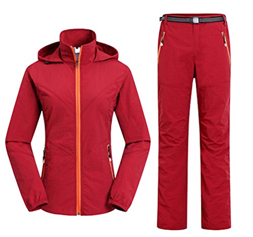 YuanDian Hombre Mujer Pareja Outdoor Primavera Verano Trekking Montaña Pantalone Chaqueta 2 Piezas Conjuntos Transpirable Secado Rápido Protección Solar Senderismo Escalada Ropa Mujer Rojo M