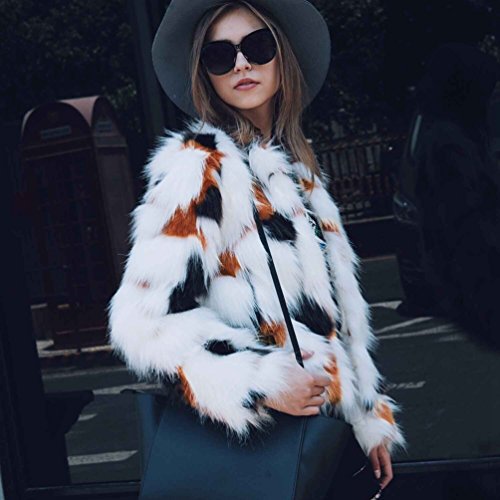 YuanDian Mujer Otoño Invierno Casual Color Mezclado Corto Abrigos De Pelo Elegante Manga Larga Sintetica Piel Imitacion Chaquetas Coats Outwear Amarillo+Negro+Blanco S