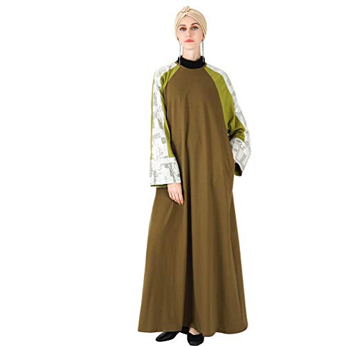 YuanDian Musulmana Vestidos Largos Islámica Mujeres Ropa Elegante Manga Larga Vestidos Musulmán Maxi Abaya Vestido Coincidencia De Colores Bata Deportiva Gris más Verde más Blanco S