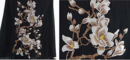 YuanDian Musulmana Vestidos Largos Islámica Mujeres Ropa Elegante Manga Larga Vestidos Musulmán Maxi Abaya Vestido Rebeca Cintura Alta Bordado Vestido Negro L