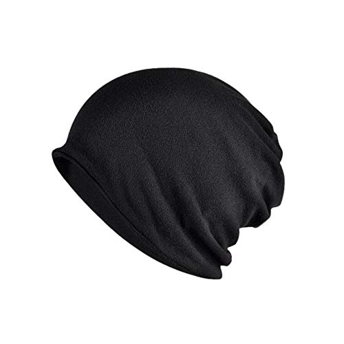 Yuccer Algodón Gorro, Unisex Suave Beanie Gorros Chemo 2-in-1 Calentador de Cuello Bufandas Beanie de Punto para Cáncer, Pérdida de Cabello, Corriendo Deporte (Delgado, Negro)