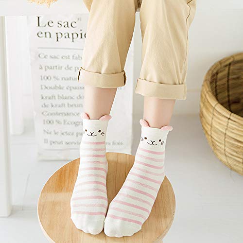 Yuccer Calcetines de Animales, 5 Pares Divertidos Calcetines de Algodón Linda Piso Calcetines de dibujos Crew Socks para Bebé Niñas Adulto (Rosado)