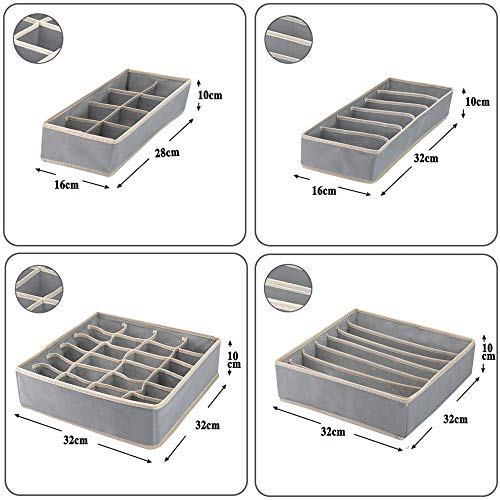 YUCCH Organizadores de Cajones para Ropa Interior, Cajas Plegable Organizador de Almacenamiento para Almacenar Calcetines, Bufandas, Sujetador，Set de 6 Piezas, Gris