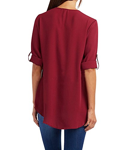 Yuson Girl Camisas Mujer Nuevo Blusas para Mujer Vaquera Sexy Gasa Tops Camisetas Mujer Cremallera Manga Corta Blusas (Rojo, M)