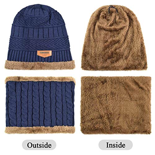 Yuson Girl Conjunto de Bufanda y Gorro de Punto para niños Forro Polar de Lana Beanie Hat Sombrero Cuello Caliente (Azul)