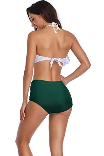 Yuson Girl Mujer Conjunto De Frill Bikini Tiras Talle Alto Tallas Grandes Sexy Traje De Baño Cuello Halter Vintage Vientre Plano con Volantes Top Bikini Push Up Flores Braga Triangulo Alta