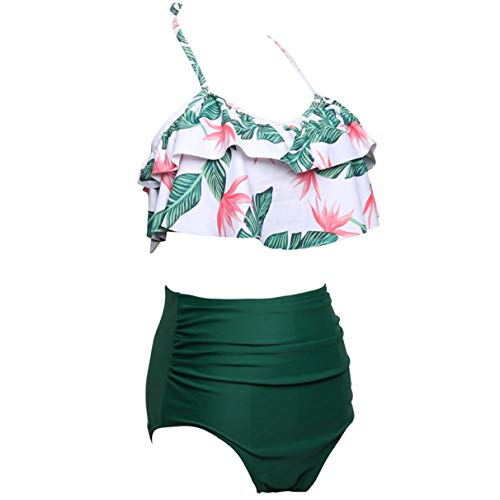 Yuson Girl Mujer Conjunto De Frill Bikini Tiras Talle Alto Tallas Grandes Sexy Traje De Baño Cuello Halter Vintage Vientre Plano con Volantes Top Bikini Push Up Flores Braga Triangulo Alta